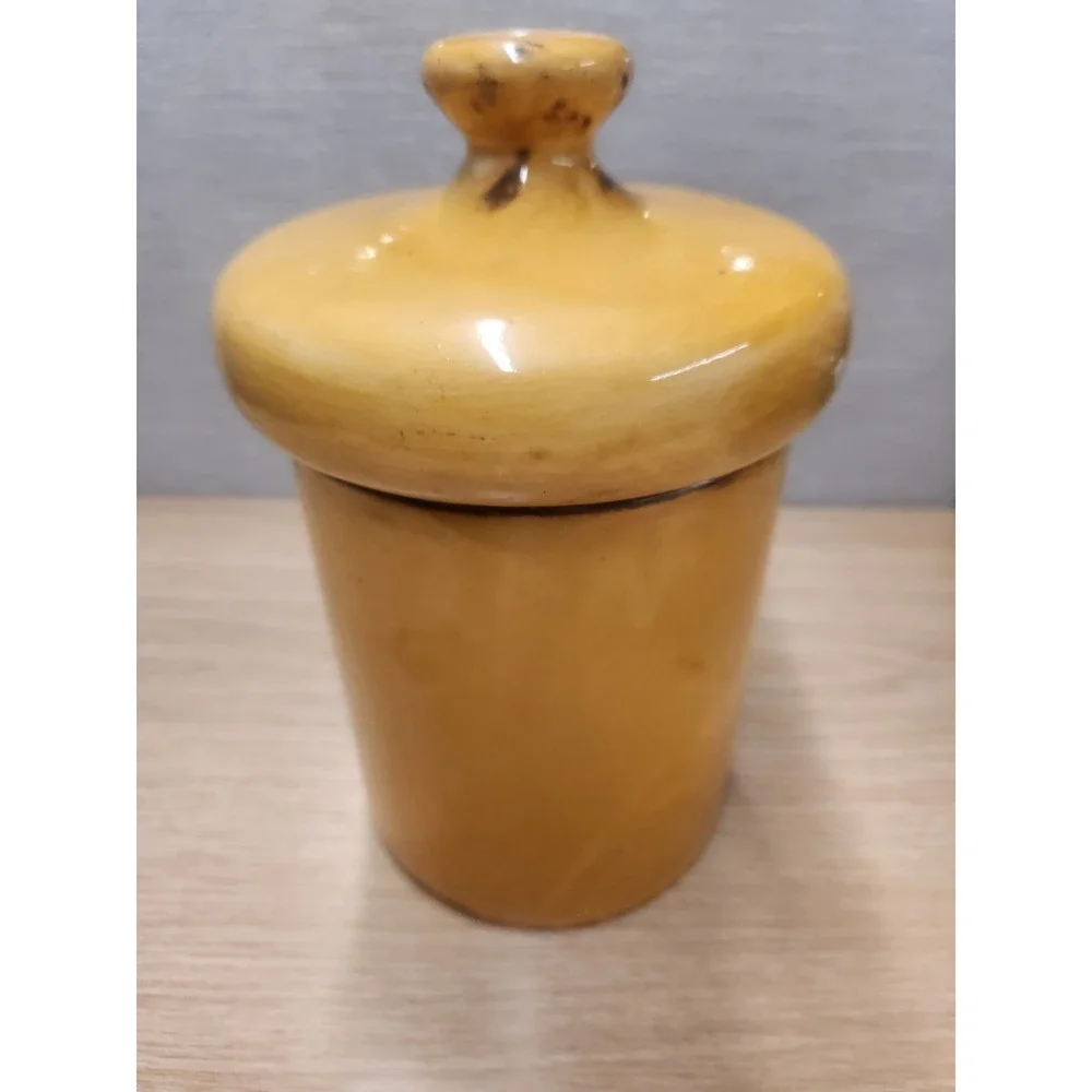 Vintage MCM Holiday Designs Tea Lidded Ceramic Canister Harvest Yellow Mushroom
